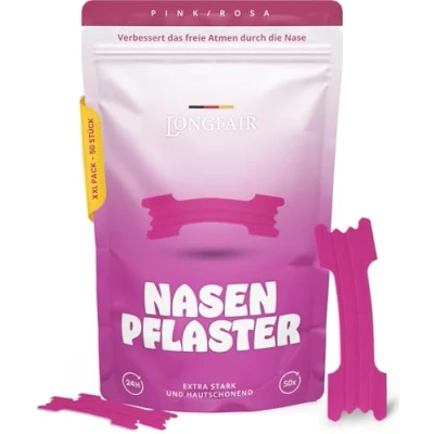 Abbildung von Premium Nasenpflaster 50 Stück verbessert Schlafqualität und steigert die Leistung hilft gegen Schnarchen extra starke Haftung &amp; hautschonend (Rosa/Pink)
