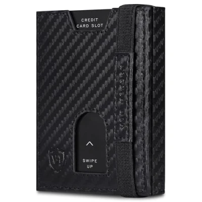 Abbildung von VON HEESEN Leder Slim Wallet Geldbeutel mit RFID Schutz Mini Geldbörse für Herren und Damen Kartenetui Echtleder Karten Portemonnaie klein Kreditkartenetui Carbon Schwarz
