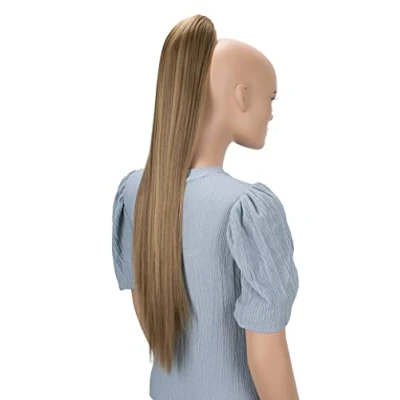 Abbildung von CAISHA 70cm Extralang Clip On Haarteil Zopf Pferdeschwanz Hitzebeständig Synthetik Glatt Braun Blond Mix H165