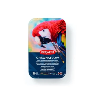 Abbildung von Derwent Chromaflow Buntstifte im 36er Set in Metallbox, 3,5 mm Minenstärke, Mischbar mit Geschmeidiger Textur, Ideal zum Zeichnen, Ausmalen und Layering, Professionelle Qualität, 2306012