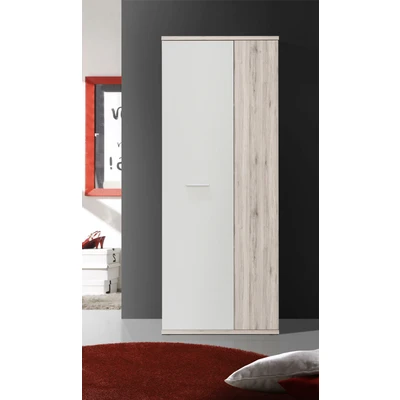 Abbildung von FORTE NET106 Schrank 70, Schuhschrank, Garderobenschrank, Abstellraum, Drehtürenschrank, 2 türig mit Einlegeböden, Weiß Holzdekor: Sandeiche, 69 cm breit x 179 hoch 35 tief