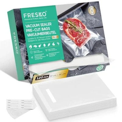 Abbildung von FRESKO Vakuumbeutel, Lebensmittel, 20 x 30 cm, 120 Beutel, geprägt, BPA frei, Aufbewahrung, Einfrieren und Kochen im Vakuum, geeignet für alle Vakuummaschinen