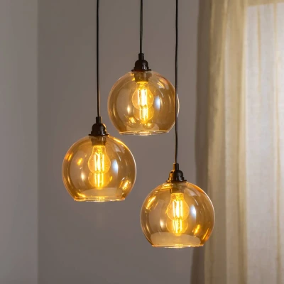 Abbildung von Aufhängung 3 Lichter Treppe Jaxson D44cm Schwarzes Metall und Rauchglas Menzzo