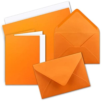Abbildung von 10 x Faltkarten Set DIN A5 Orange inkl. Umschlägen C5 und passenden Einlegeblättern in Weiß blanko Klappkarten 14,8 21 cm