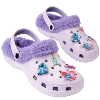 Abbildung von Disney Stitch Hausschuhe Kinder Mädchen Fleece gefütterte Clogs mit Rutschfester Sohle (Lila Stitch, 26/37 EU)