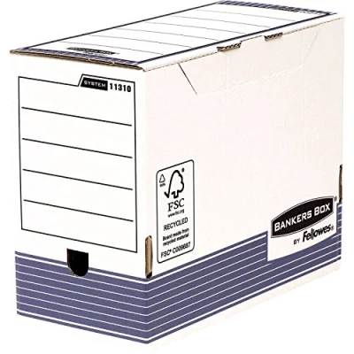 Abbildung von Bankers Box Archivschachtel A4+ Format, 200 mm Rückenbreite, System Serie, mit schnellem FastFold Aufbau, aus 100% recyceltem Karton, Pack 10 Stück