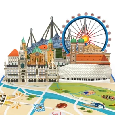 Abbildung von papercrush® Pop Up Karte München Besonderer Gutschein oder Reisegutschein für Bayern Reise, 3D Geschenkkarte Hotelgutschein zum Geburtstag, Geschenkidee einen Städtetrip in Deutschland