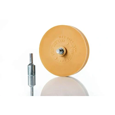 Abbildung von BenBow Folienradierer 90mm inkl. Adapter Vanille Aroma handelsübliche Bohrmaschinen, Akku Schrauber, Geradschleifer geeignet Zierfolien, Zierstreifen Aufkleber und Kleberückstände entfernen