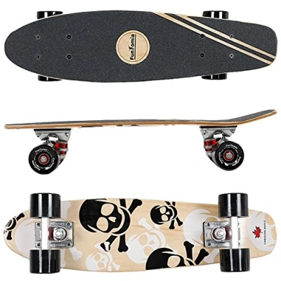 Abbildung von FunTomia Mini Board Cruiser Skateboard 57cm aus 7 lagigem kanadischem Ahornholz inkl. ABEC 9 Kugellager mit oder Ohne LED Rollen