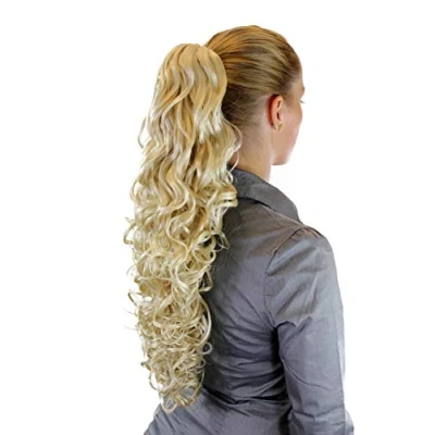Abbildung von Voluminös wallendes Haarteil/Zopf/Pferdeschwanz, lockig, sehr lang, hellblond platinblond 60 cm N310 613