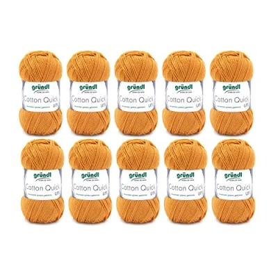 Abbildung von Gründl Cotton Quick Uni Strickgarn / Häkelgarn, 10 Knäuel à 50 g (farbenfrohes Garn aus 100% Baumwolle, OEKO TEX zertifiziert, 125 m, Nadelstärke: 3 4, x g), Senf