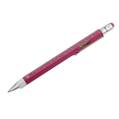 Abbildung von TROIKA Multifunktions Kugelschreiber CONSTRUCTION aus Messing, schwarze Mine, lila, Zentimeter /Zoll Lineal, 1:20/1:50 Skala, Schlitz /Kreuzschraubendreher, Größe: 150 x 11 13 mm, PIP20/OF