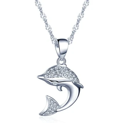 Abbildung von Yumilok 925 Sterling Silber Zirkonia Zierlicher Delfin Delphin Anhänger Halskette Kette mit für Damen Kinder Delfine Liebhaber