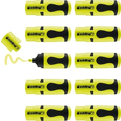 Abbildung von edding 7 Mini Textmarker neongelb 10 highlighter pens Keilspitze 1 3 mm klein in trendigen Farben für Bullet Journal, Schule, Uni oder Büro