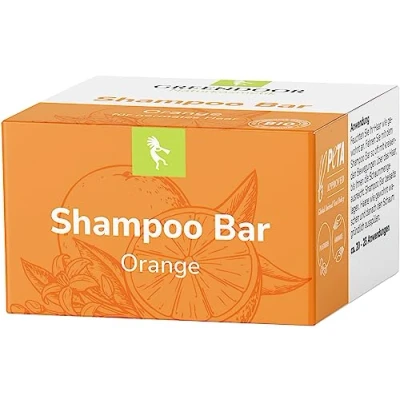 Abbildung von GREENDOOR Naturkosmetik Shampoo Bar Orange vegan 75g, festes plastikfreies Haarshampoo ohne Sulfate Parabene, Haare pflegende Bio Sheabutter + Aloe Vera, natürliche Haarpflege