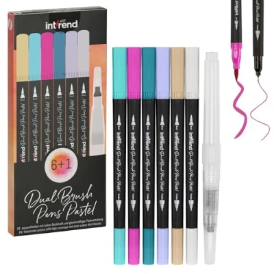 Abbildung von int!rend Pinsel Acrylstifte für Bullet Journal 6 Farben Stift Set Pinselstifte Pastellstifte Kalligraphie Handlettering Stifte und Zubehör