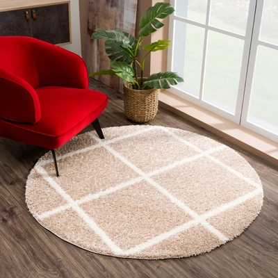 Abbildung von SANAT Madrid Shaggy Teppich Rund Hochflor Teppiche für Wohnzimmer, Schlafzimmer, Küche Beige, Größe: 150 cm