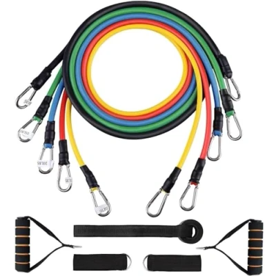 Abbildung von himaly Fitnessbänder Widerstandsbänder Set, 5 Resistance Bands mit Griff Knöchelriemen Türankerbefestigung, Trainingsbänder für Krafttraining Yoga Pilates