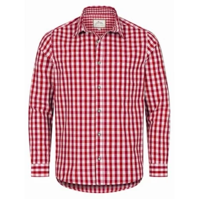 Abbildung von Steigenhöfer Herren Trachtenhemd Langarm Basti Mit Lederhose kombinierbar Atmungsaktiv &amp; pflegeleicht Traditionelles Hemd für Oktoberfest Wiesn und andere Festlichkeiten Rot XL