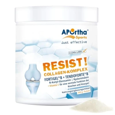 Abbildung von APOrtha Sports RESIST! Nährstoffkomplex mit FORTIGEL® + TENDOFORTE 340 g Pulver, innovative, bioaktive Collagen Peptide Glucosamin und Hyaluronsäure, glutenfrei, allergenfrei, laktosefrei
