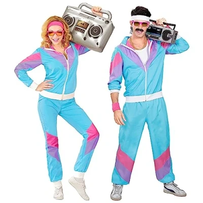 Abbildung von W WIDMANN MILANO Party Fashion Kostüm Trainingsanzug, blau, 80er Jahre Outfit, Jogginganzug, Bad Taste Faschingskostüme