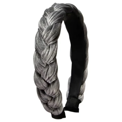 Abbildung von Alpenflüstern Trachten Haarreif Samt Flechtoptik Damen Haarschmuck rutschfest, Haarband geflochten fürs Dirndl (grau) ADV132