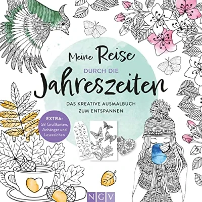 Abbildung von Meine Reise durch die Jahreszeiten: Das kreative Ausmalbuch zum Entspannen EXTRA: 58 Grußkarten, Anhänger &amp; Lesezeichen