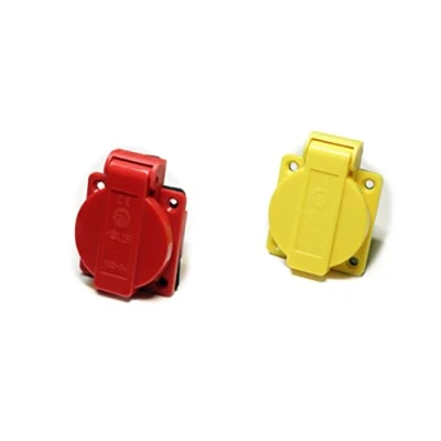 Abbildung von HOLZER 8 Stück/Einbausteckdose Schuko Anbau Steckdose 16A Feuchtraum / PA6 + Flansch Dichtung (4xRot 4xGelb)