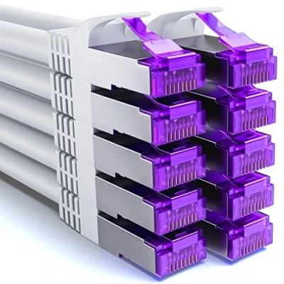 Abbildung von deleyCON 10x 0,25m CAT7 Netzwerkkabel 10 Gigabit Kurzes 25cm RJ45 Patchkabel Ethernet Kabel (Kupfer, SFTP PiMF Schirmung) LAN DSL Switch Modem Router Patchpanel CAT6 CAT5 Weiß