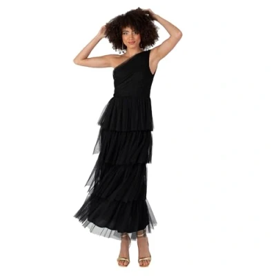Abbildung von Anaya with Love Damen Women&#039;s Midaxi Dress Ladies One Shoulder Sleeveless Tiered Skirt for Wedding Guest Bridesmaid Evening Occasion Ball Gown Kleid, Black,
