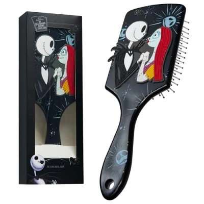 Abbildung von Disney Nightmare Before Christmas Paddle Brush Haarbürste, Entwirrungsbürste Teenager Mädchen Geschenke (Rosa/Blau)