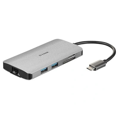 Abbildung von D Link DUB M810 8 in 1 USB C Hub (USB Adapter mit HDMI 4K und 1080p, 3x 3 / 2, 1x Netzwerkanschluss 1Gbit/s, microSD /SD Kartenleser, zum Laden für Daten bis 100W)