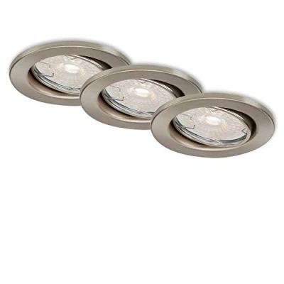 Abbildung von BRILONER Leuchten LED Einbauleuchten, 3er Set, Deckenlampen dimmbar, Modul schwenkbar, 3x GU10, je 5,5 Watt, 460 Lumen, 3.000 Kelvin, IP23, Matt Nickel, 86x70mm (DxH) 7256 032