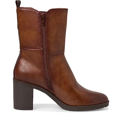 Abbildung von Jana Damen Stiefeletten mit Absatz aus Kunstleder Blockabsatz Weite H Mehrweite, Braun (Cognac), 36 EU