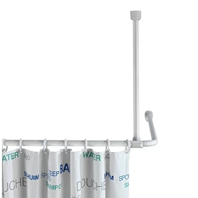 Abbildung von WENKO Deckenstütze für Dusch und Badewannenstangen, Stangen mit Ø 2/2,5 cm, zum Bohren inkl. Befestigungsmaterial, rostfreies &amp; langlebiges Aluminium, 57 cm Länge, Weiß