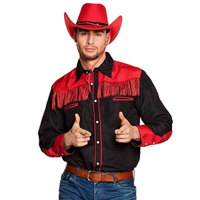 Abbildung von Boland Herren Hemd Western, Schwarz Rot, mit Fransen, Cowboy, Wilder Westen, Kostüm, Karneval, Mottoparty
