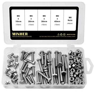 Abbildung von M6 304 Edelstahl Sechskantschrauben Bolzen und Muttern set, Maschinenschrauben schrauben (10mm 20mm 30mm 40mm)