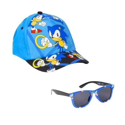 Abbildung von Sonic The Hedgehog Sonnenbrille und Hut für Jungen, im Design UV Schutz, Kinder Sommermütze