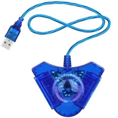 Abbildung von OSTENT Doppel USB Adapterkabel für Sony Playstation 1/2 PS One PSX Kabelgebundener Controller Gamepad Joystick PC Laptop Farbe Blau