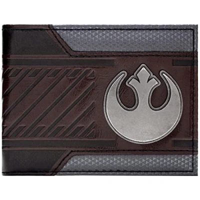 Abbildung von The Empire Strikes Back Star Wars Rebel Alliance Starbird Metallabzeichen Emblem Geldbörse/Geldbeutel Bi Fold ID &amp; Kartenhalter, Braun
