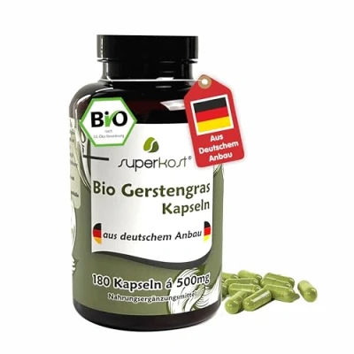 Abbildung von Superkost Bio Gerstengras Kapseln Hochdosiert 1500mg pro Tagesdosis 180 á 500mg Hergestellt in Österreich