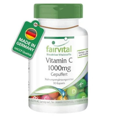 Abbildung von Fairvital Vitamin C 1000mg gepuffert 90 Kapseln hochdosiert VEGAN Calciumascorbat