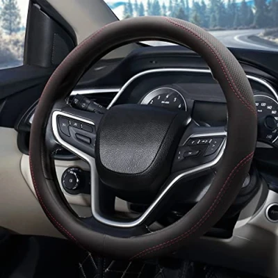 Abbildung von Pahajim Couvre Volant Souple Microfibre Cuir Protection Voiture Respirant et Antidérapant Confortable Housse Universelle 38CM Pour Auto Camion SUV Ligne Rouge Noire