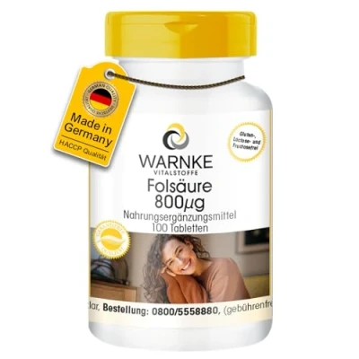 Abbildung von Folsäure 800µg 100 Tabletten vegan &amp; hochdosiert Folic Acid Vitamin B9 Warnke Vitalstoffe Deutsche Apothekenqualität