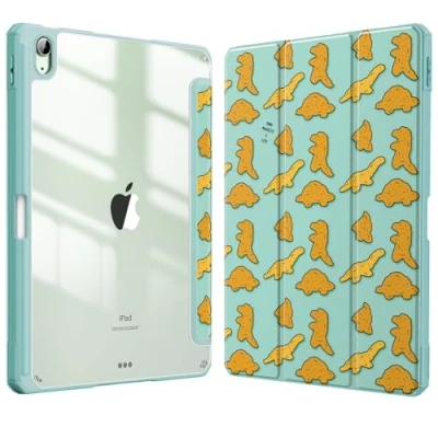 Abbildung von Fintie Hybrid Hülle für iPad Air 11 Zoll (M2) 2024, 5 2022, 4 2020 10.9 mit Stifthalter Stoßfeste Schutzhülle transparenter Hartschale auf der Rückseite, Dino Nuggets