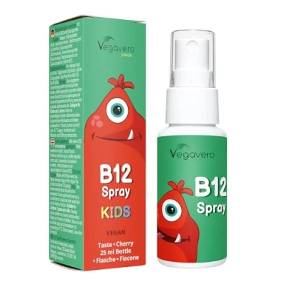 Abbildung von Vitamin B12 SPRAY für Kinder Vegavero® VEGAN &amp; ZUCKERFREI 5 µg in zwei Formen Methylcobalamin Leckerer Kirschgeschmack Immunsystem Energie*