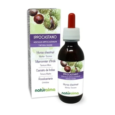 Abbildung von Rosskastanie (Aesculus hippocastanum) Rinde und Samen Alkoholfreier Urtinktur Naturalma Flüssig Extrakt Tropfen 120 ml Nahrungsergänzungsmittel Veganer