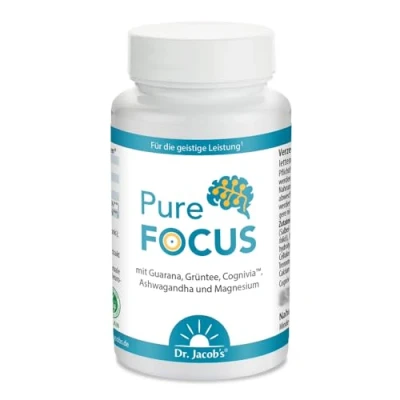 Abbildung von Pure Focus 83 g Dose I Salbei Tabletten mit Koffein aus Guarana, Ashwagandha, L Theanin, Magnesium, Grüntee Polyphenole für die geistige Leistung¹, Nerven und Stimmung² 100 vegan