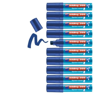 Abbildung von edding 388 Flipchart Marker blau 10 Stifte Keilspitze 4 12 mm Stift zum Schreiben, Zeichnen und Markieren auf Flipcharts Tinte schlägt nicht durch Papier trocknet aus farbintensiv