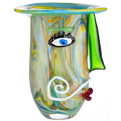 Abbildung von GILDE Glas art Deko Vase Gesichtsvase aus Kunstobjekt, Blumenvase Glasvase Farbe: Grün Höhe 29 cm